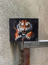 Handmade Carved Leather Men's Wallet, Hand Painted Tiger Biker Bifold Wallet Wallet (Outdoor) price