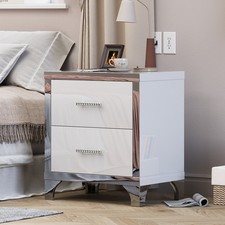 Mirror bedside table with 2 drawers, light sliding rail and crystal metal handle Baby Room Nightstand price