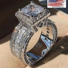 Gorgeous Cubic Zircon 925 Silver  Ring Charm Women Wedding Jewelry Sz 5-11 #1 Silver Ring price