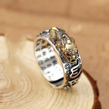 Silver Feng Shui Pixiu Adjustable Ring MANI Mantra Protection Wealth Ring USA Silver Ring price