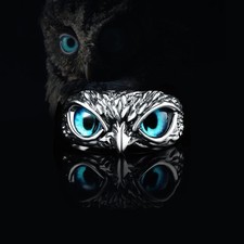 Silver Plated Blue Eye Owl Ring Women Jewelry Rings Adjustable Lab-Created B25 Silver Ring price