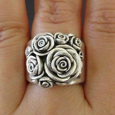 Boho 925 Sterling Silver New Women Fashion Vintage Style Rose Flower Ring Size 8 Silver Ring price
