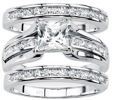 Womens Real 925 sterling silver Cubic Zirconia Wedding Ring 3pc Set Sz 4-11.5 Silver Ring price