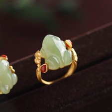 Green Jade Frog Rings Natural 925 Silver Women Adjustable Ring Jewelry Carved Silver Ring price
