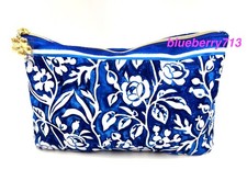 New!  Estee Lauder Blue & White Flower Print  Makeup Bag  with Zipper Makeup Bag price
