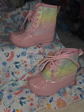 Kids Duck Boots Pink  Lace Up Winter Rain Boots Size 2 Baby Booties price