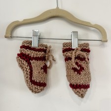 Knit Baby Booties 6-12 Mos Beige Burgundy Maple Leaf Lined Booties Handmade Wool Baby Booties price