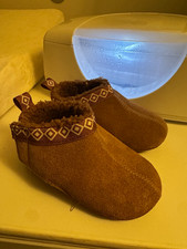 BEARPAW Unisex Baby/Toddler Brown Leather Faux Fur Lined Slip On Boot 6-12M Baby Booties price