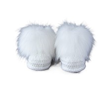 White faux fur unisex baby booties, Newborn shoes, Crochet booties Baby Booties price