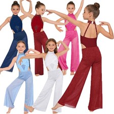 US Kids Girls Bodysuit Sleeveless Jumpsuit Rhinestone Dancewear Glitter Shimmery Girls' Bodysuit price