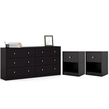 3 Pieces Modern Engineered Wood Dresser and Nightstands Bedroom Set in Black Bedroom Set price