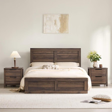 Queen Size 3-Piece Bedroom Set with Wood Bed Frame & Charging Nightstands Bedroom Set price