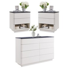 White Wood 3 Piece Bedroom Set 8 Drawer Dresser and 2 Nightstands Bedroom Set price