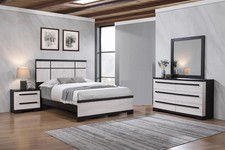 Black and White Rustic Wooden Panel Queen Size Bed 4pc Bedroom Set Furniture Bedroom Set price