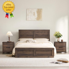 3 Pieces Bedroom Set, Queen Size Wood Platform Bed Frame and 2 Nightstands, Stor Bedroom Set price