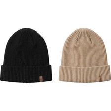 Bebila Kids Beanie Hat Set 2 Pack Black Tan Ribbed Knit Acrylic Winter Caps Kids' Beanie price