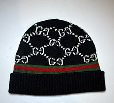 Kids Black Knit Beanie Hat White Logo Pattern Green/Red Stripe One Size Kids' Beanie price