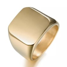 Mens Stainless Steel Ring Square Signet Polished Biker Silver Black Blue Gold. Men's Ring price