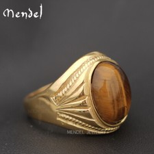 MENDEL Mens Stainless Steel Gold Plated Natural Tiger Eye Stone Ring Size 7-15 Men's Ring price