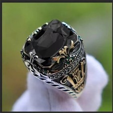 Silver Sterling Look Handmade Black Men's cubic zirconia Ring All Sizes Fashion Men's Ring price