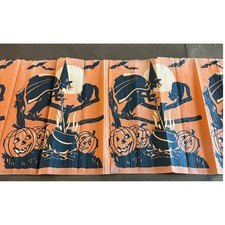 Antique Halloween Crepe Paper Runner Witch Cauldron Black Cat Pumpkin 76''x20'' Crepe Paper price