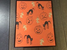 VINTAGE FRAMED DENNISON CREPE PAPER HALLOWEEN SCENE GHOST PUMPKIN BLACK CAT Crepe Paper price
