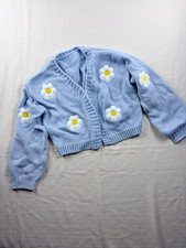 Girls Knit Cardigan Sweater M Blue V-Neck Long Sleeve Open Daisy Floral Emb Girls' Cardigan price