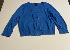 Lands' End Girls L (14-16) Blue Supima Cotton V-Neck Button Cardigan Sweater Girls' Cardigan price
