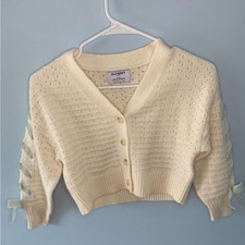 Old Navy Girls Cardigan NWT S 6-7 Cream Pointelle Knit Ribbon Bow Sleeves Girls' Cardigan price