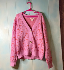 Girl's Cat & Jack Soft Pink V-neck Button Cardigan Strawberry Print Sz Lg 10-12 Girls' Cardigan price