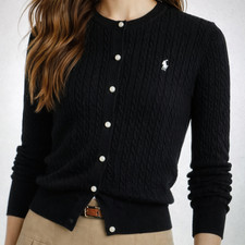 Polo Ralph Lauren Girl’s Cotton Cable Knit Cardigan BLACK Size L (12-14) NWT Girls' Cardigan price