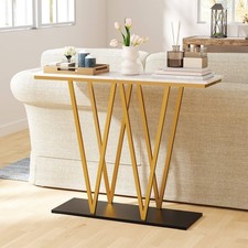 Gold Entryway Table, 40” Modern Console Table w/Faux Marble Table & Metal Frame Console Furniture price