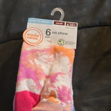 Wonder Nation Girls No-Show Socks 6 Pairs Small Multicolor Tie-Dye Colorful Girls' Socks price