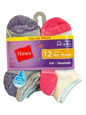 Hanes Girls Value 12 Pack No Show Socks Wicking Cool Comfort Size Small 6-10.5 Girls' Socks price