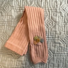 Girls Pink Ribbed Cotton Knee High Socks Flower Patch, Size 4-7, 1 Pair Girls' Socks price