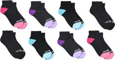 Fruit of the Loom Girls' 10-Pair Everyday Soft Ankle Socks, Black/Multi, 10.5-4 Girls' Socks price