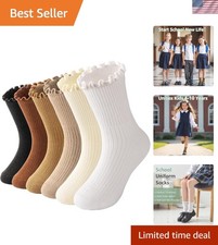 6 Pairs Cute Girls White Ruffle Socks - Perfect for School & Parties (Ages 2-14) Girls' Socks price