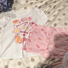 Wonder Nation Girls 2pc Pajama Shorts Set S (6-6X) White/Pink Food Graphic Girls' Pajamas price
