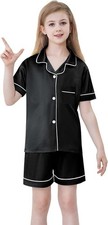 Girls Pajamas Satin Set Silk Pjs Short Sleeve Sleepwear Loungewear Size  9Y-10Y Girls' Pajamas price