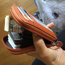 Unisex Leather Credit Card Holder RFID-Block Zipper Pocket Wallet with ID Window Unisex Wallet price