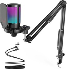 Gaming Microphone, Podcast Condenser Mic with Boom Arm, Pop Filter, Mute Button Computer Microphone price