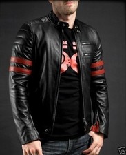 MEN'S BLACK GENUINE LAMBSKIN LEATHER CAFE RACER BIKER MOTO JACKET RED Men's Raincoat price