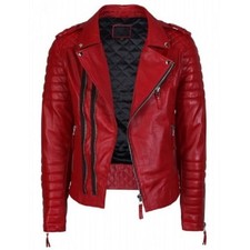 MEN'S RED GENUINE LAMBSKIN LEATHER BIKER MOTO MOTORCYCLE JACKET SLIM FIT Men's Raincoat price
