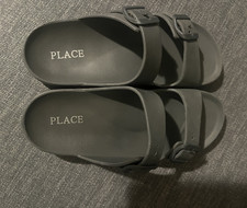 PLACE Boys  Gray Double Buckle Slide Sandals, US 4, Rubber Upper Boys' Slippers & Sandals price