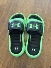 Kids Green Under armor Size Y1 Slides Boys' Slippers & Sandals price