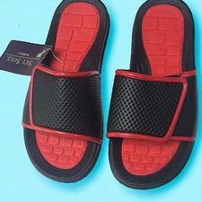 Sky Sole Boy's Black Red Slide Sandals, size 2-3 Little Kid ~ NEW Boys' Slippers & Sandals price