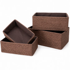 4-Piece Woven Storage Basket Set Recycled Paper Rope Organizer Bins Brown Basket price