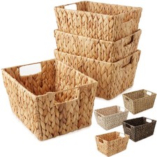 Set of 4 Storage Baskets with Handles, Wicker Seagrass Hyacinth Bins for Shelves Basket price