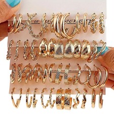 24 Pairs Golden Earrings Set Fashion C-shaped Alloy Earrings for Women's Jewelry Costume Earrings price