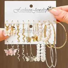 Women's Butterfly Hoop Earring Set Multiple Styles Alloy Earrings Golden/Silvery Costume Earrings price